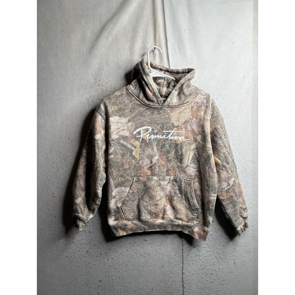 Primitive youth XL Camo Hoodie Real Tree Script Logo Pullover Sweatshirt Brown